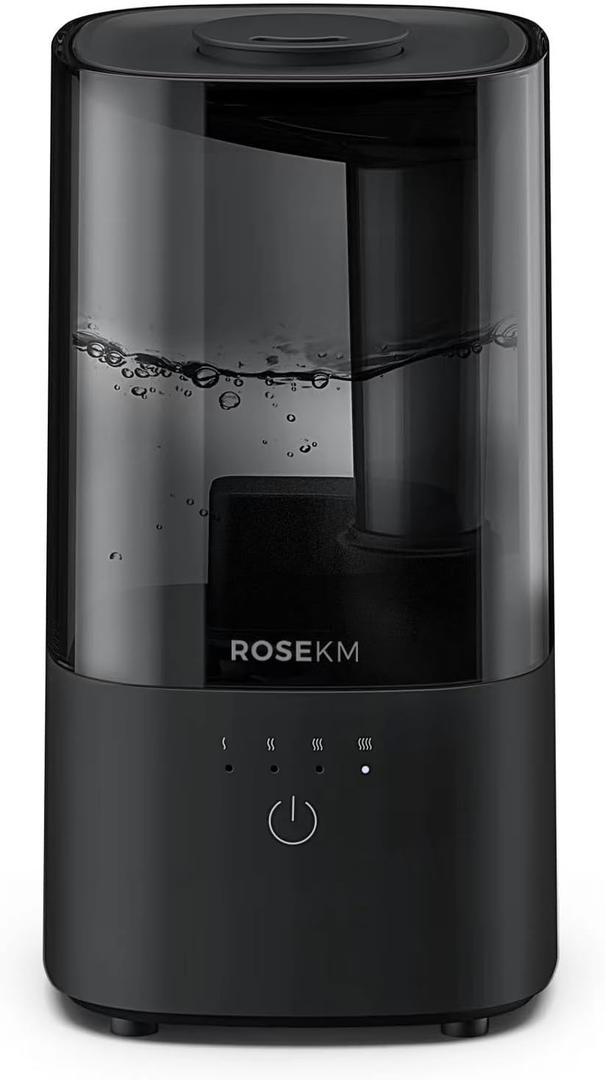 ROSEKM Humidifiers for Bedroom (1.1L), Small Cool Mist Humidifier for Home Plant and Baby Nursery, Quiet Ultrasonic Humidifier with 360 Nozzle, Auto Shut-Off, Filterless, Black