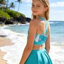 Cutemile 5-16 Years Girls Two Piece Tankini Swimsuit with Boyshort Bathing Suit Quick Dry Beach Swimwear (Blue)