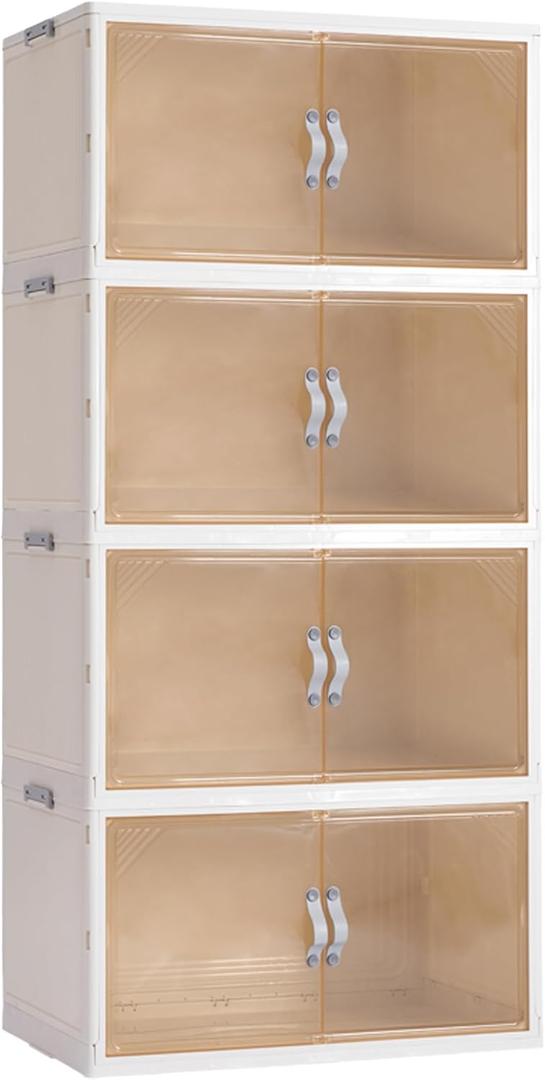 4 Pack Plastic Storage Bins with Drawers - 388QT Foldable Stackable Storage Bins with Lids - Closet Craft Organizers and Storage - Plastic Drawer Storage for Bedroom(97QT4), 22.8 Gal (96QT)