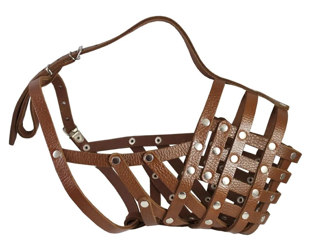 Dogs My Love Secure Leather Mesh Basket Dog Muzzle #16 Brown - Great Dane, Saint Bernard, Mastiff (Circumference 15.5", Snout Length 4.5")