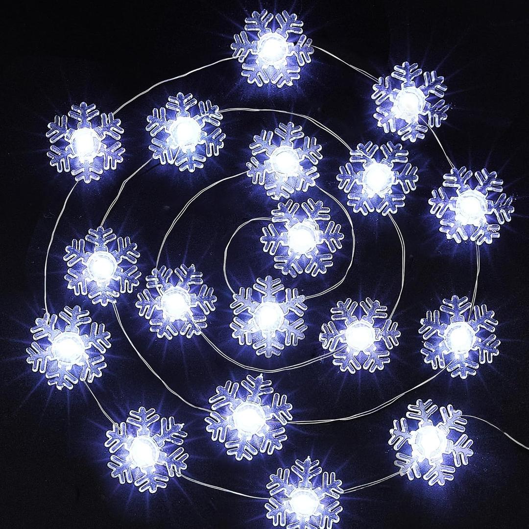 BlcTec Christmas Snowflake String Lights 40 LED 12.8FT Battery Operated Snowflake Fairy Lights with Timer for Bedroom Patio Party Wall Indoor Outdoor Christmas Decorations, Cool White