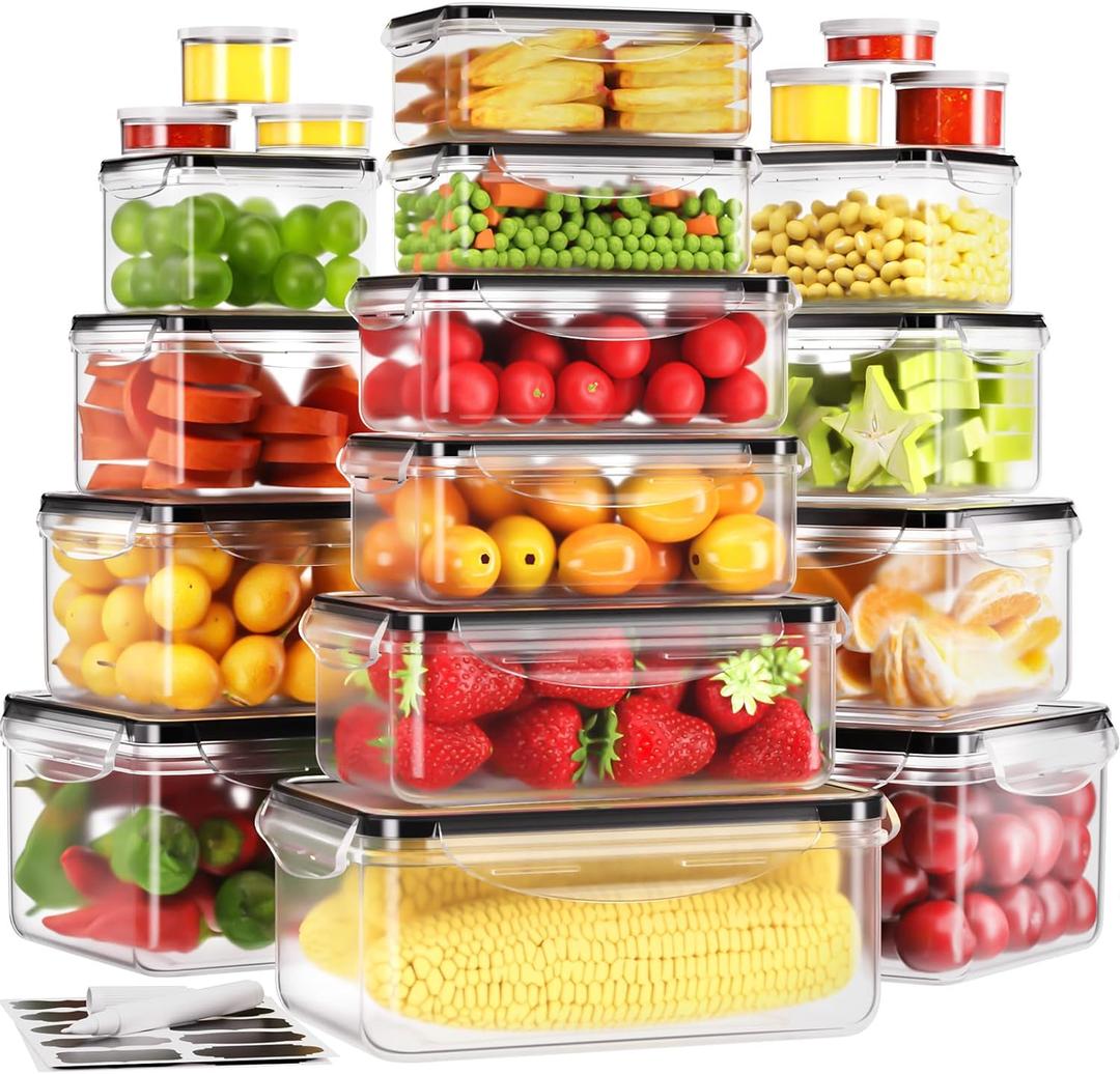 20 PACK Food Storage Containers with Lids Airtight, Larger Leakproof Plastic Meal Prep Containers Stackable Reusable for Kitchen Organization storage with Labels & Pen, BPA-Free, Microwave Safe