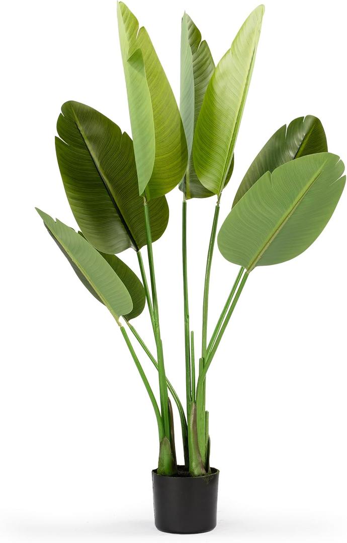 Enova Floral Artificial Bird of Paradise Tree in Plastic Nursery Pot, Faux Plants with Leaves, Artificial Trees for Office House Living Room Home Decor Indoor (48 inches) (4ft)