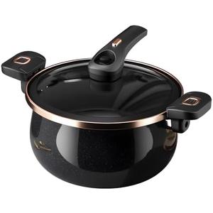 Nonstick Ceramic Coated Sauce Pan with Lid Black Crock Pot with Twist & Lock Handles, Micro Pressure Cooker Versatile Cookware for Stovetops, PFOA-Free Toxin-Free, Easy to Clean (BLACK, 7.5Quarts)