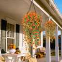 2 x Artificial Fall Flowers for Outdoors, 2 Pcs Fake Fall Silk Daisy Flowers Artificial Mums for Outdoors, Fake Hanging Mums UV Resistant for Outside Home Porch Patio Planter Decor