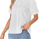 LYANER Women's Lace Collar Neck Short Sleeve Button Down Elegant Work Shirt Blouse Top (White, XS)
