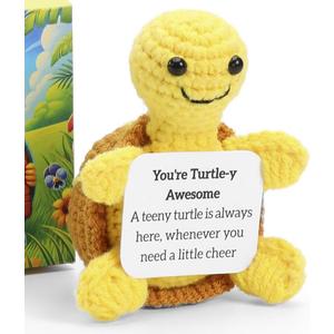 2 x Lenoka Crochet/Cute Mini Emotional Support Turtle Handmade Gift - Perfect Emotional Support Gifts for Friends, Students, and Women; A Funny, Cheap, and Unique Surprise Gifts (Brown)