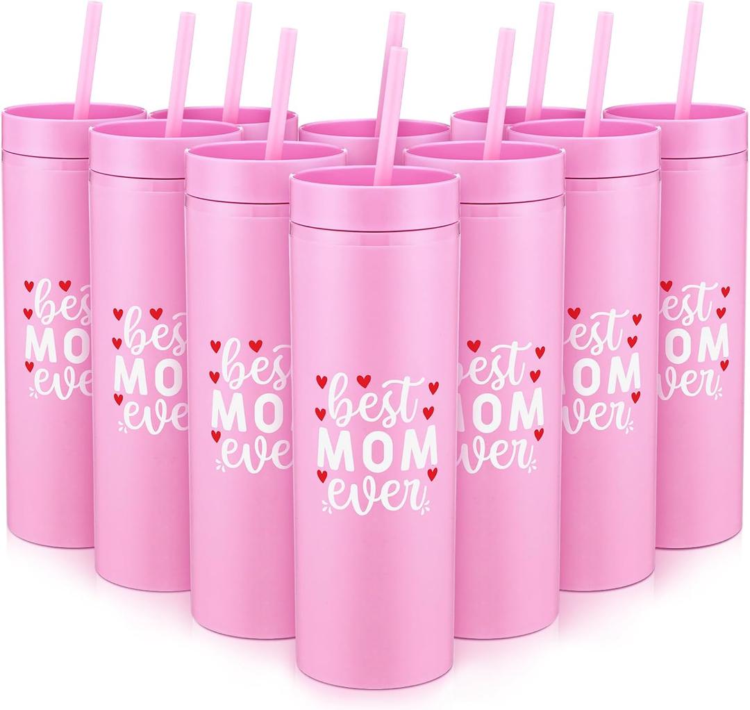 40 Pack Mother's Day Cups Bulk Gifts for Mother 16 oz Best Mom Ever Acrylic Tumbler Bulk with Lid and Straw Reusable Plastic Cup Gifts for Mom Group Grandma Woman Church Party Favors for Home Office