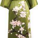 BABEYOND Kimono Robe Cover up with Box Long Floral Satin Sleepwear Silky Bathrobe Bachelorette Robe (One Size, Olive)