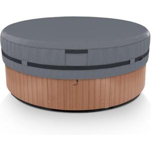 AKEfit Round Hot Tub Cover, 600D Polyester Waterproof for Hot Tub, UV Protection & Windproof, 80''x 14'', Grey (Gray)
