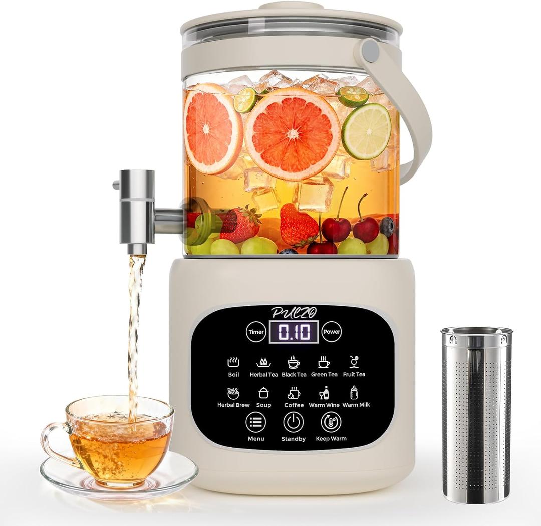 PULZO 3L Electric Glass Kettle with Tap and Tea Infuser, Multi-Function Health Pot, Temperature Control, 6/24H Keep Warm, Adjustable Power, Hot Water Dispenser for Tea and Beverages