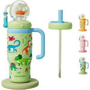 Stainless Steel Whale Fountain Tumbler with Handle, Drinking Cup with Whale Squirt, 24oz Whale Water Bottle Two Silicone Soft Tip, Leak-Proof Whale Fountain Tumbler for Kids Teens Adults (B-Green)