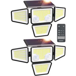 Ensenior Solar Lights Outdoor, Motion Sensor Outdoor Light with Remote Control, IP65 Waterproof 279 LED 4 Heads Solar Security Light with 4 Mode, 270 Wide Angle Solar Flood Light for Outside, 2 Packs