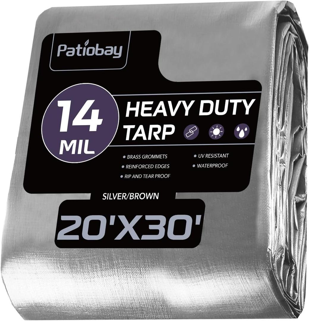 Large Tarp 20x30 FT Heavy Duty Waterproof 14 Mil Silver
