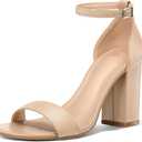 COASIS Women's Chunky Block Heels Open Toe Ankle Strap 3.5 Inch Heeled Sandals, Beige, Size 7 