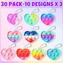 30PCS Heart Pop Fidget Keychain Easter Gifts Party Favors for Kids 4-8 8-12 Easter Egg Fillers Goodie Bag Stuffer Classroom Treasure Box Toy Carnival Prizes Pinata Birthday Return Gifts for Boys Girls