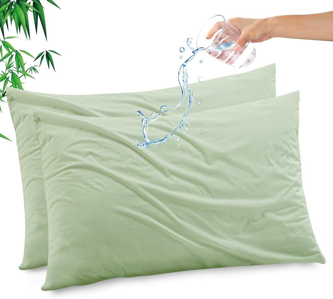 Gogreen Bamboo Rayon Waterproof Pillow Protector, Breathable Pillow Cover, Cooling Pillow Case Protector with Zipper, Super Soft Pillow Case Cover with Zipper (2 Packs, King 20"x36", Sage Green)