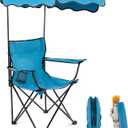 Folding Camping Chair with Canopy Shade for Adults, Portable Beach Chairs with Umbrella Support 330 lbs, Lawn Chair with Cup Holder for Outdoor Fishing Picnic Garden Sports Patio, Cyan Blue, L28.7xW22.4xH50