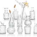 Glass Bud Vases Set of 12, Clear Small Vases for Flowers, Bulk Glass Vase for Centerpieces, Vintage Embossed Flower Vase for Wedding Table Decoration, Home, Cocktail Party