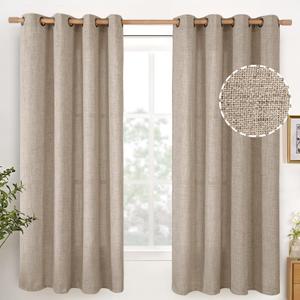 YoungsTex Oatmeal Linen Semi Sheer Curtains 63 lnch Length 2 Panels, Tan Light Filtering Window Drapes Textured with Bronze Grommet for Bedroom Living Room Farmhouse, 52 X 63 Inch