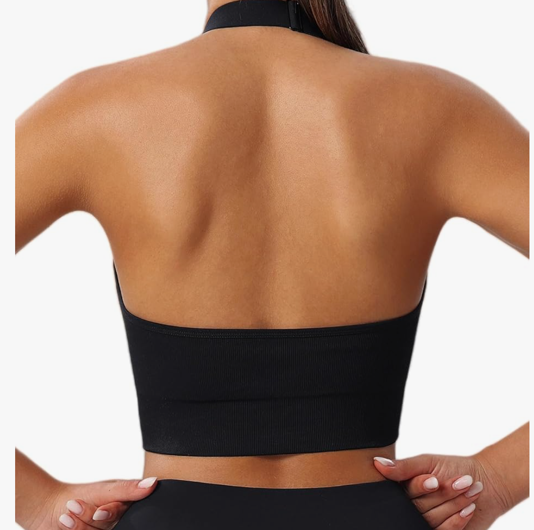 Women's Halter Sports Bras Adjustable Straps Seamless Medium Impact Workout Crop Tank Tops with Removable Padded XL