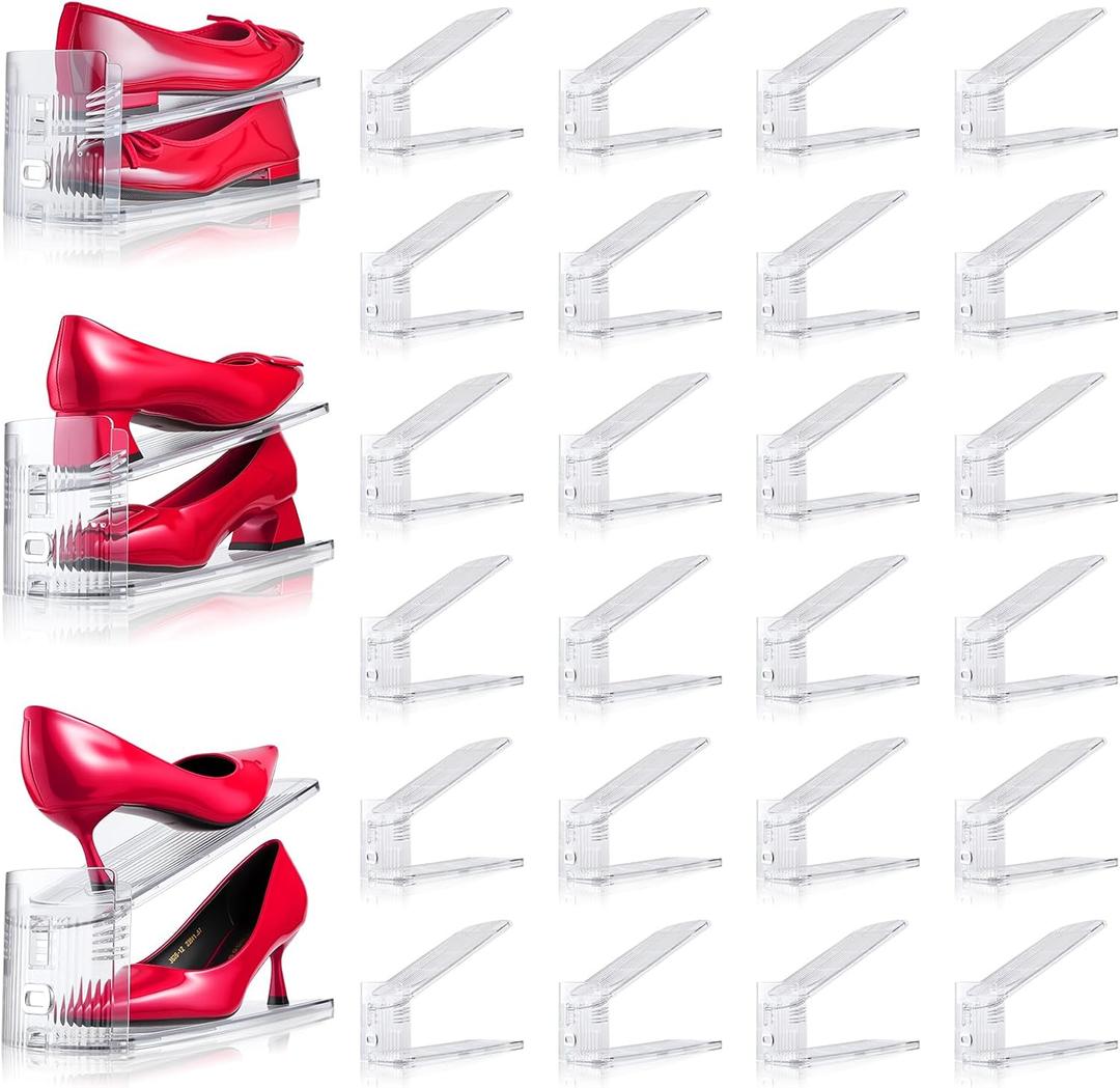 Adjustable Shoe Slots Organizer,36PACK Transparent Shoe Stackers Shoe Rack Holder Shoe Space Savers Double Layer Stack Shoe Racks for Closet Organization(Transparent)