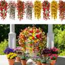 8 Pcs Artificial Hanging Flowers for Outdoors Fake Morning Glory for Home Decoration UV Resistant Mixed Color Greenery and Flowers for Porches Gardens Yard Decor (Warm Color)