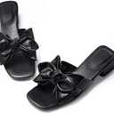 Womens Bow Dressy Low Heel Sandals Slides Summer Chunky Block Heeled Open Toe Mules Slip on Slippers Shoes Size 11