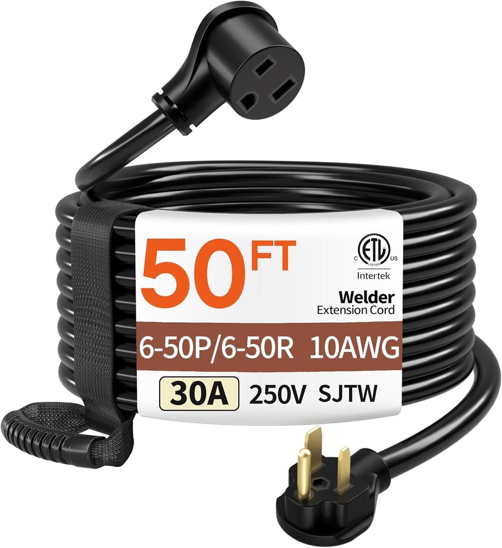 50FT 30 Amp 10 Gauge 3 Prong Welder Extension Cord, NEMA 6-50P to NEMA 6-50R, Heavy Duty 250V Welding Extension Cable for Lincoln, Plasma, Miller, SJTW, ETL Listed