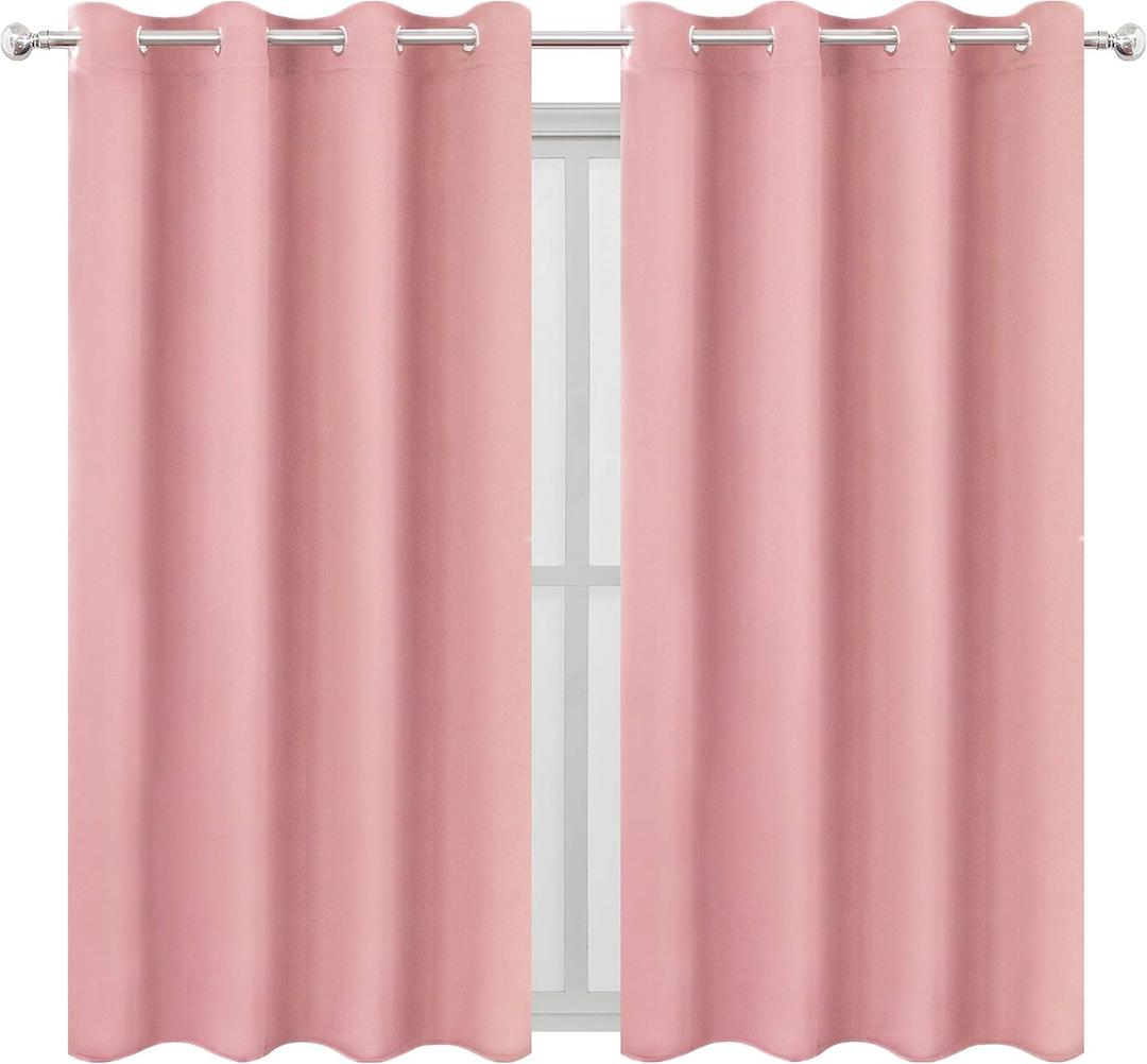 LEMOMO Pink Thermal Blackout Curtains/52 x 72 Inch/Set of 2 Panels Room Darkening Curtains for Bedroom
