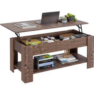 FDW Lift Top Coffee Table Coffee Table with Hidden Compartment and Storage Shelf for Living Room Reception Room 47.2in L,Brown