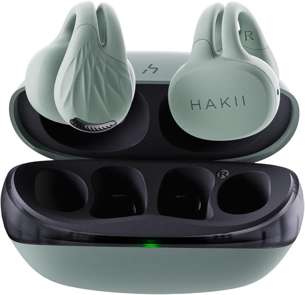 HAKII Open Ear Wireless Earbuds, Bluetooth 5.4 Ergonomic Clip on Bluetooth Earbuds with Stereo Sound/ENC, Touch Control Open Ear Headphones, IPX5 Waterproof Running Headphones for Sports, Fitness