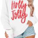 KIDDAD Christmas Sweatshirts for Women Glitter Patch Merry Christmas Letter Print Sweater Embroidered Striped Pullover Tops (White, XL)