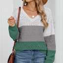 FEKOAFE Womens Sweaters 2026 Fall V Neck Long Sleeve Hollow Knit Pullover Sweaters for Women (XXL)