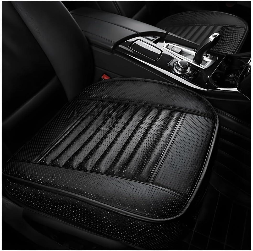 DXNQ Car Seat Cover, Bamboo Charcoal Leather Edge Wrapping Car Front Bottom Seat Covers, Anti-Slip Full Wrap Seat Cushion Covers for Car SUV Truck and Van, Car Accessories(Black)