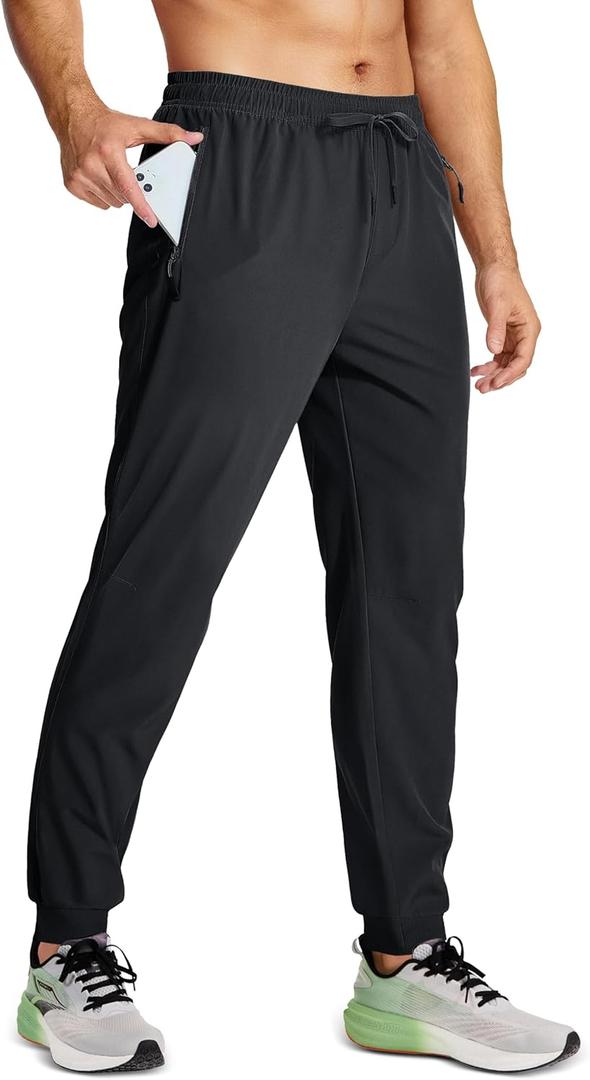 MAGCOMSEN Men's Joggers with Zipper Pockets Lightweight Hiking Sweatpants Athletic Pants for Men Running Workout Training Gym (32, Black)