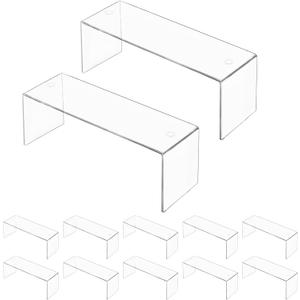 Aminigram 12 Pack Large Acrylic Risers Display Stands,Perfume Organizer Stand, Clear Acrylic Shelf for Show Decor Display, Toys, Cupcake and More(12.4 x 4 x 4.6 inches)