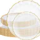 bUCLA 40PCS Clear and Gold Plastic Plates - Fancy Lace-Edge Clear Plates with Gold Trim Hammered Disposable - Include 20 Each(Dinner&Dessert) for Party & Wedding