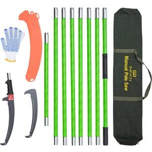 Pole Saws for Tree Trimming, 27 FT Manual tree purner with 8-Section Fiberglass Handle, Sharp steel Blade, Easy to Carry and Lightweight Extendable Design for Tree Maintenance, Green