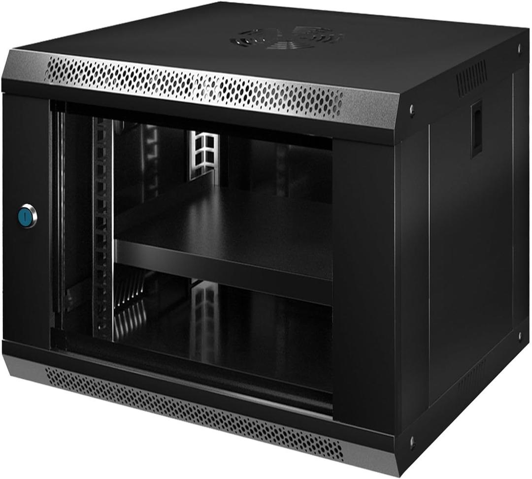 9U Wall Mount Server Cabinet IT Network Rack Enclosure Lockable Glass Door Black