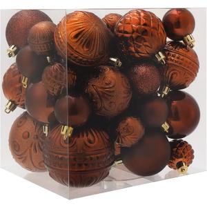 Christmas Ball Ornaments Brown Christmas Tree Decorations with Hang Rope - 36 Pcs Shatterproof Christmas Ornaments Set with 6 Styles in 3 Sizes (Small Medium Large)