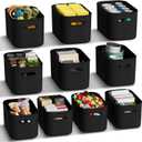 ORGIDOL 10 Pack Black Plastic Storage Bins, Storage Container for Organizing, Storage Boxes with Handle for Shelves, Cute Organizer Bins for Craft, Snacks, Pantry, Cabinet, 9.69x6.7x5.7 inch