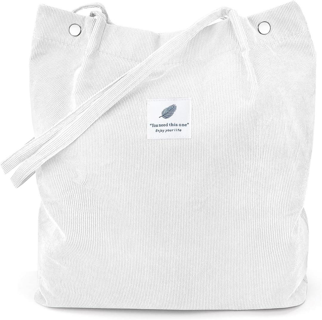 LHMTQVK Corduroy Tote Bags for Women, Large Capacity Tote Purse Reusable Grocery Shoulder Bag with Inner Pockets