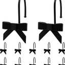 12pcs Black Bow Shower Curtain Hooks Decorative Smooth Sliding Shower Curtain Rings Hangers Cute Black Bow Bathroom Decor for Bathroom Nursery Art Decors Girl Room