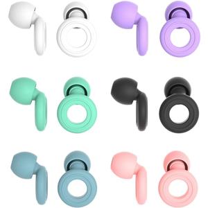 6 Pairs Soft Silicone Earplugs Reusable Noise-Reducing for Concerts, Sleep, Focus, Travel, Adjustable Size 28dB (SNR) Noise Reduction Mixed