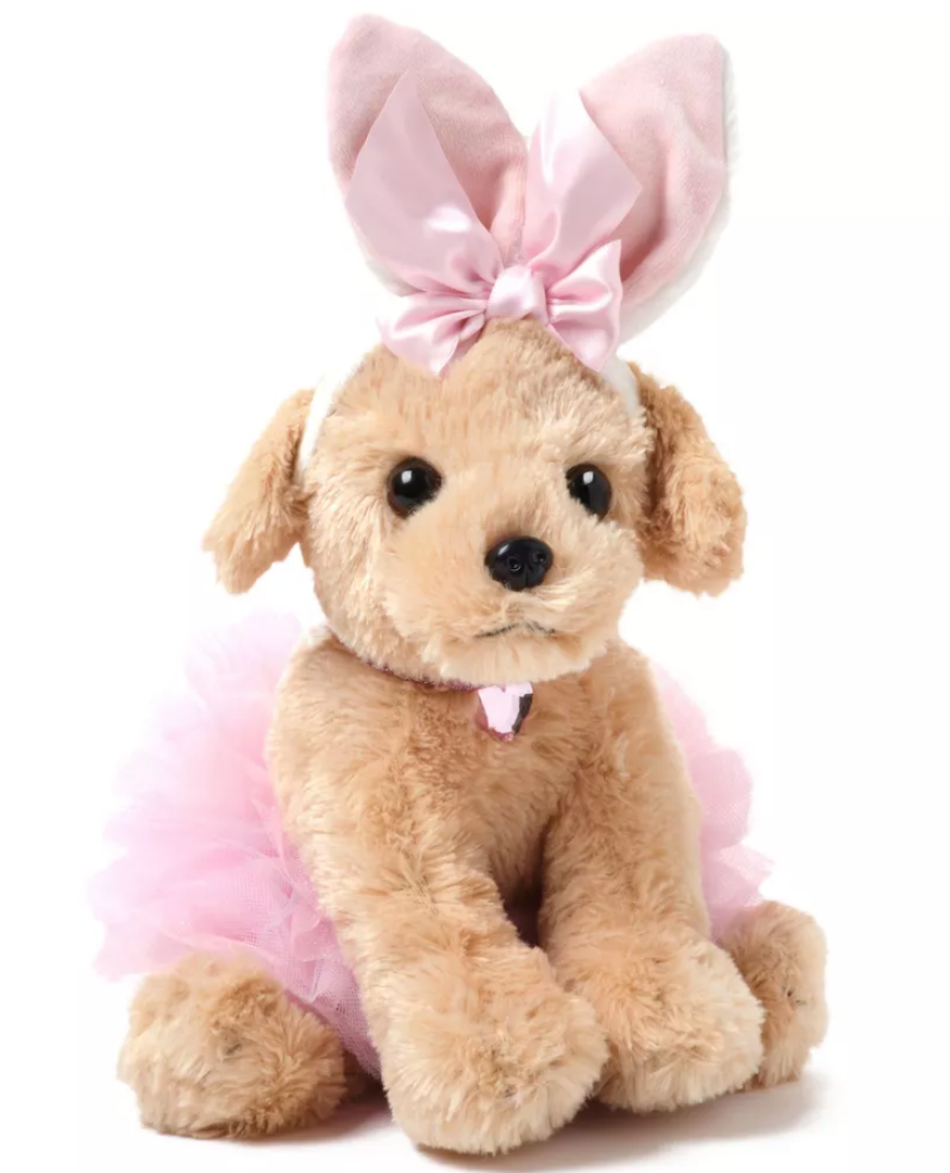 Bearington Little Puppy The Bunny Dog Plush Stuffed Animal in a Pink Tutu Dress, 13 inches