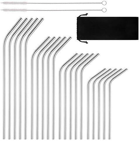 Reusable Stainless Steel Drinking Straws, 20 Pcs 4 Size - 6.3'' 7.1'' 8.5'' 10.5'', BPA Free Long Short Smoothie Drinking Curved Bent Straws With 2 Brushes and Carry bag, Fit for 10/20/30 oz Tumblers
