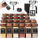Yangbaga Glass Spice Jars with Labels: 24pc 4oz Square Seasoning Storage Containers with Airtight Wood lid,Pepper Grinder,Funnel; Empty Spice Organizer Bottles for Kitchen Rack Drawer Cabinet
