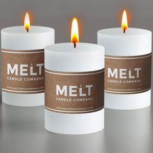 Melt Candle Pillar Candles, 3 Pack - Unscented Candles for Home, Church, Weddings, & More - 3" x 4", White