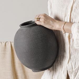 Large Blak Ceramic Vase - 9.8 Inch Rustic Farmhouse Vase for Home Decor, Minimalist Tall Vases for Living Room, Table, Bathroom, Holiday & Weddings (Sandstone Black)